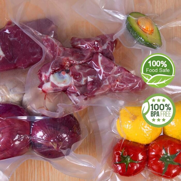 WVacFre 100-Piece Vacuum Bags 15x25cm (50) and 20x30cm (50) - Vacuum Bags for Food, BPA-Free Vacuum Sealer Bags for Vacuum Sealers and Foil Sealers Suitable