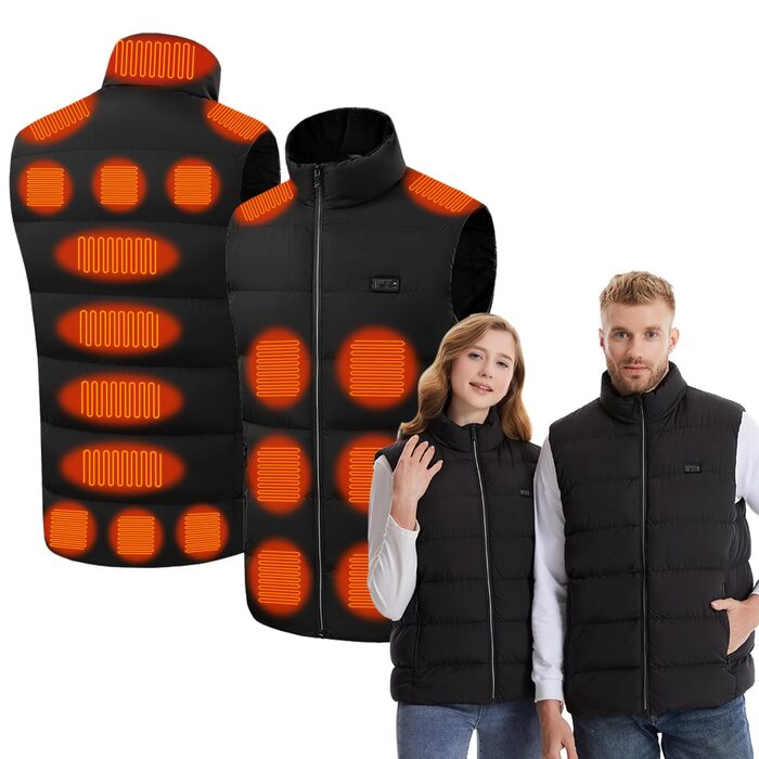 Гріюча жилетка для чоловіків та жінок, 21 зона нагріву, 3 регулятори температури, електрична жилетка USB для катання на лижах, риболовлі, мотоцикла, кемпінгу, активного відпочинку (без Powerbank), XXL
