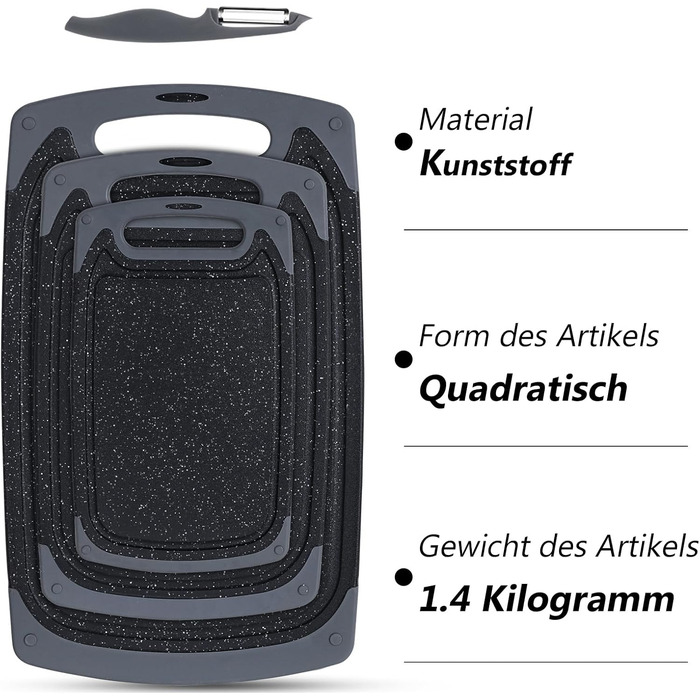 Набір обробних дощок для кухні з неслизькими ніжками та канавкою для соку, BPA-free, чорний