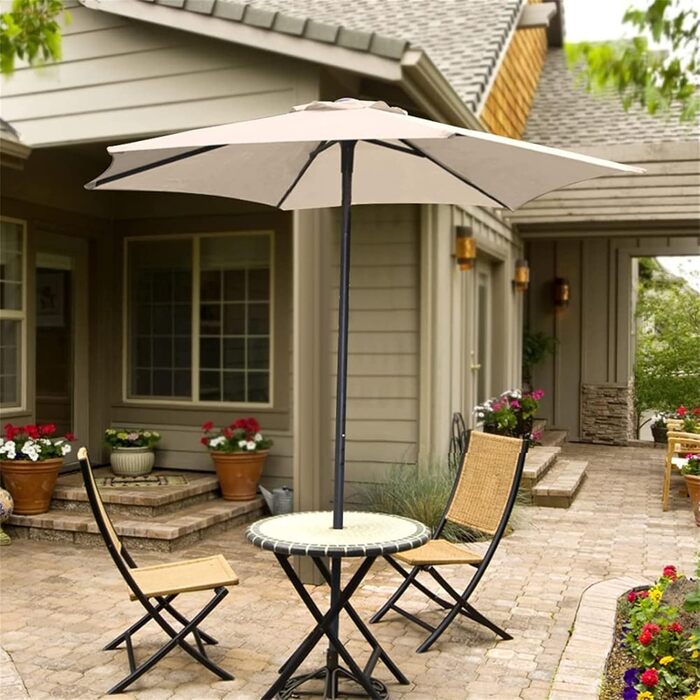 TIUTIU Replacement Canopy Cover for Patio Umbrella – 6 Ribs – 2m/2.7m/3m – Waterproof – UV Protection – Replacement Fabric (2.7m/8.9ft, Beige)