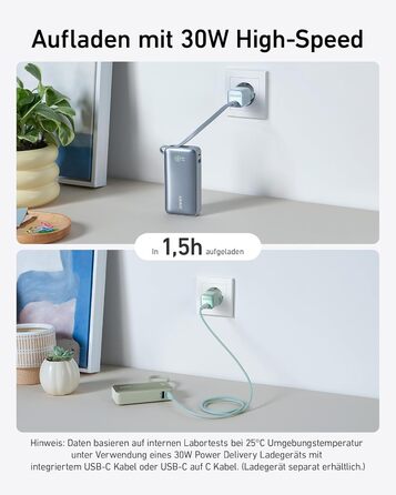 Powerbank Anker Nano 10000mAh з USB-C кабелем, 30W PD, USB-A, для iPhone, MacBook, Galaxy, iPad, AirPods (фіолетовий)