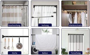 Дзеркальна штанга для душу Onpira® без свердління - нержавіюча штанга для душової завіси та гардини | 5 розмірів 40–230 см | 3 кольори: чорний, білий | Міцна фіксація до 12 кг (чорний, 95-150 см)