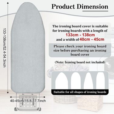 Чохол для прасувальної дошки з бавовни, 138x45 см, для прасувальних дошок 120-125 см, сумісний з парогенераторами