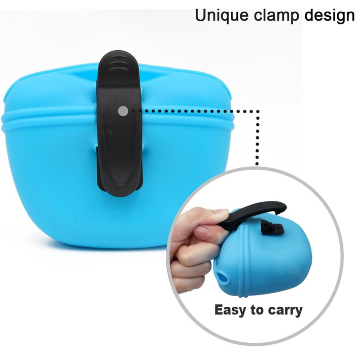 Силіконові мішечки для корму для собак, магнітні мішечки для корму для домашніх тварин для прогулянок та тренувань на відкритому повітрі (1 шт., ) (Чорний та небесно-блакитний)