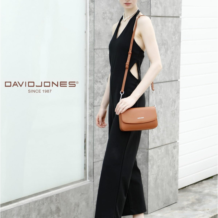 Сумка жіноча David Jones через плече крос-боді з PU шкіри коньячного кольору. Елегантна сумка-клатч для вечірки, подорожей та на кожен день.