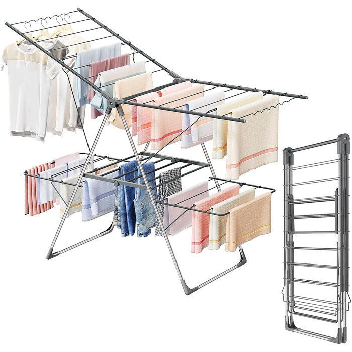 Сушарка для білизни Innotic - розкладна, портативна, з 4 крилами, регульована по висоті, для балкону та дому (сіра)