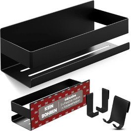 Поличка для душу без свердління, органайзер для ванної кімнати, полиця для душу, срібляста поличка з алюмінію (чорний/алюміній)