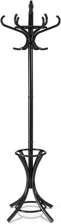 GIANTEX Coat Rack with Umbrella Stand, Clothes Rack Wood with 12 Clothes Hooks, Coat Tree Wood Freestanding, Standing Coat Rack for Entryway Living Room (white) (black)