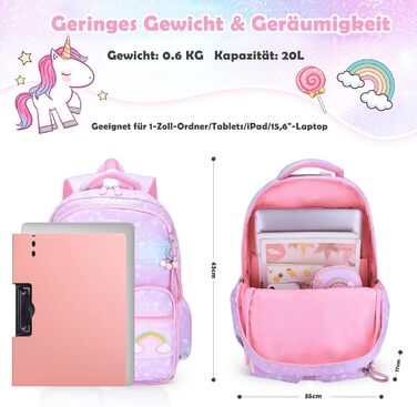 Рюкзак для дівчинки Schulrucksack фіолетовий, 43x35x17 см, велика місткість, з нагрудним ременем, для школи, 5-10 років
