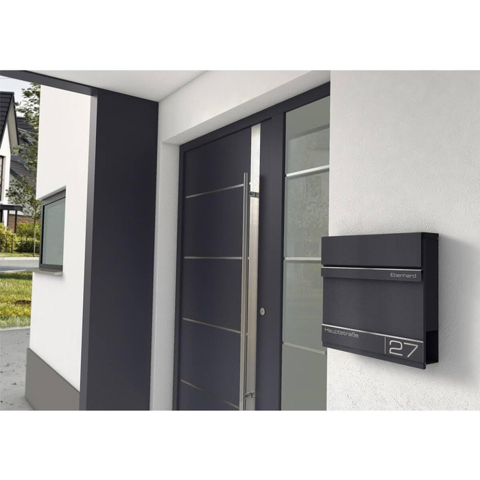 Поштова скринька Metzler Anthrazit RAL 7016 з газетницею та номерним знаком - персоналізована лазерним гравіюванням | Сучасна водонепроникна та стійка до іржі поштова скринька Hermann (Db703)