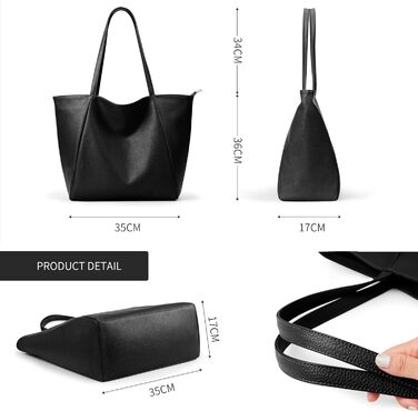 Сумка жіноча KALIDI шопер велика шкіряна чорна для роботи, покупок, навчання