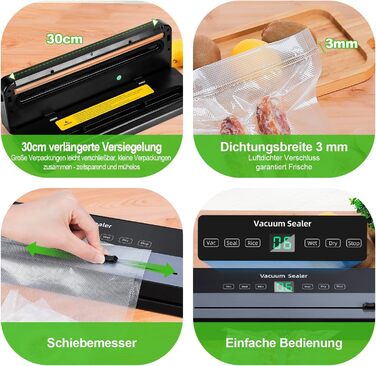 Вакуумний пакувальник Obecilc 7-в-1 з ріжучим ножем, 65 кПа, сухий/вологий режим, 10 пакетів, для дому та ресторану