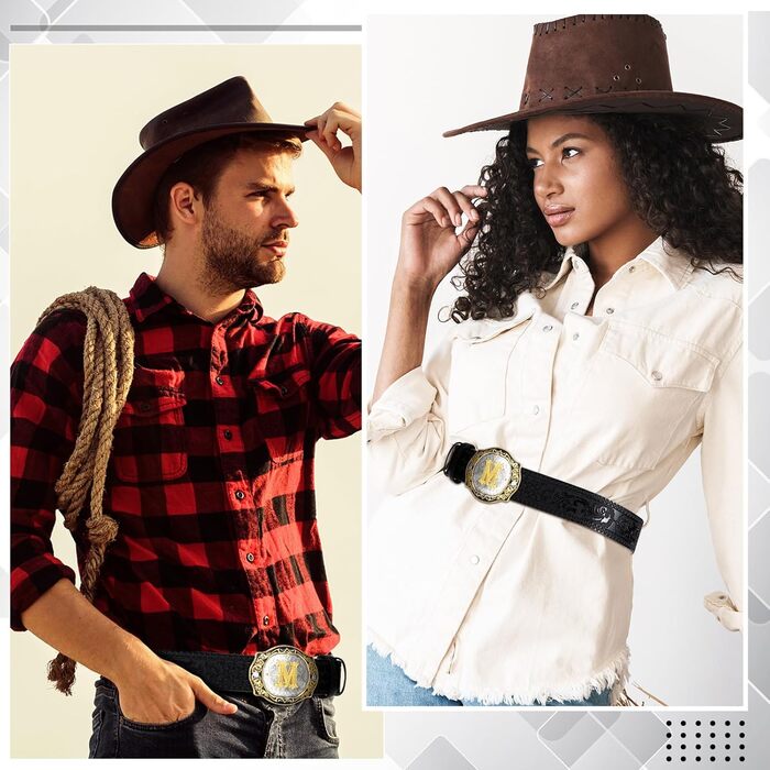 Шкіряний чоловічий ремінь у стилі вестерн Jadive з пряжкою-літерою M, ковбойський пояс для джинсів та родео