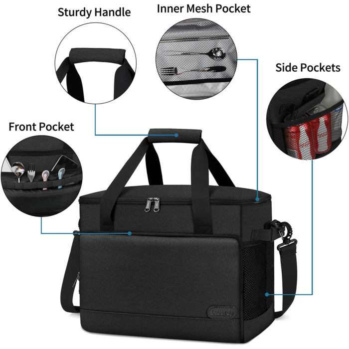 Термосумка Lubardy 15L/30L сіра/чорна: велика, складна, водонепроникна, для пікніків та обідів