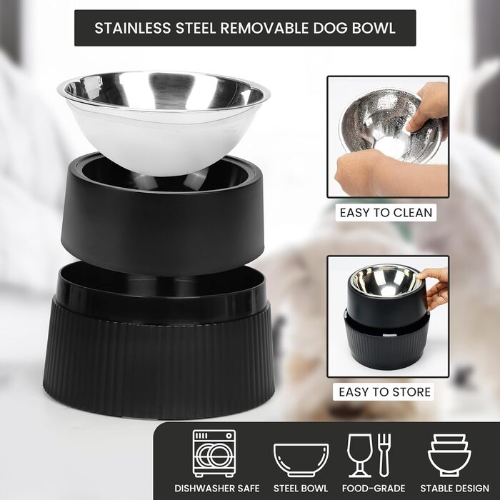 Станція годування Belle Vous для собак з висувними мисками, 400 мл, миска з нержавіючої сталі з антиковзним підставкою, велика/мала/середня собака/кіт