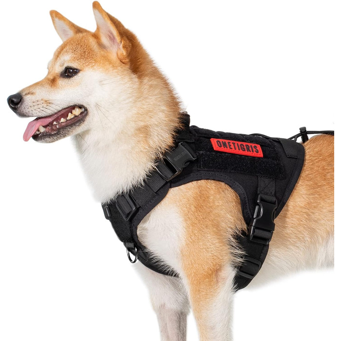 Тактичний нашийник для собак OneTigri Fire Watcher 2.0 з металевою пряжкою, з ручкою, No Pull, для великих собак, MOLLE, чорний (M)