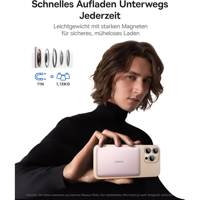 Power Bank Baseus Picogo AM41: Тонкий Magsafe Пауербанк, PD 20W, 5000mAh, Рожевий, з USB-C кабелем для iPhone 17/16/15/14/13/12