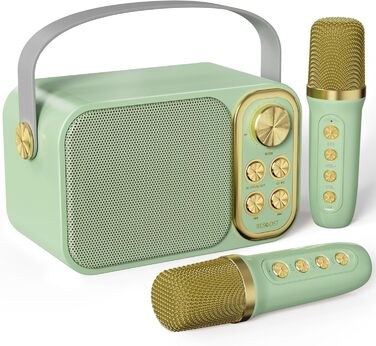 Караоке машина з 2 мікрофонами, портативна Bluetooth колонка для дітей та дорослих, 7 голосових ефектів, ідеально для вечірок та свят (зелена)