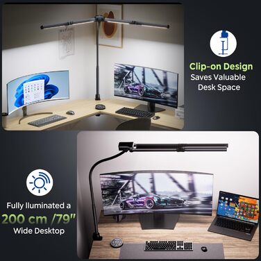 Лампа настільна EYOCEAN з 4 джерелами світла, 24W, 100 см, денне світло, з пультом, регулювання яскравості, LED, для офісу, з лебединою шиєю, захист очей, чорна матова