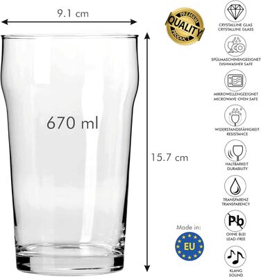 Набір пивних келихів Biergläser 590 мл (6 шт) - Кришталеві келихи для пива, пшеничного пива, подарунок чоловікові - можна мити в посудомийній машині