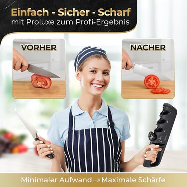 Точилка для ножів Proluxe® Profi з кутовою направляючою та точилка для ножиць – з захисними рукавичками. 4-ступенева ручна точилка для кухонних ножів, ножів дамаск та ножиць – алмазний точильний пристрій