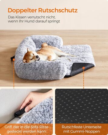 Ліжко для собак Feandrea FluffyHug, м'яка подушка-софа, захист дивану, XL, 110 x 95 x 18 см, сірий Ombré