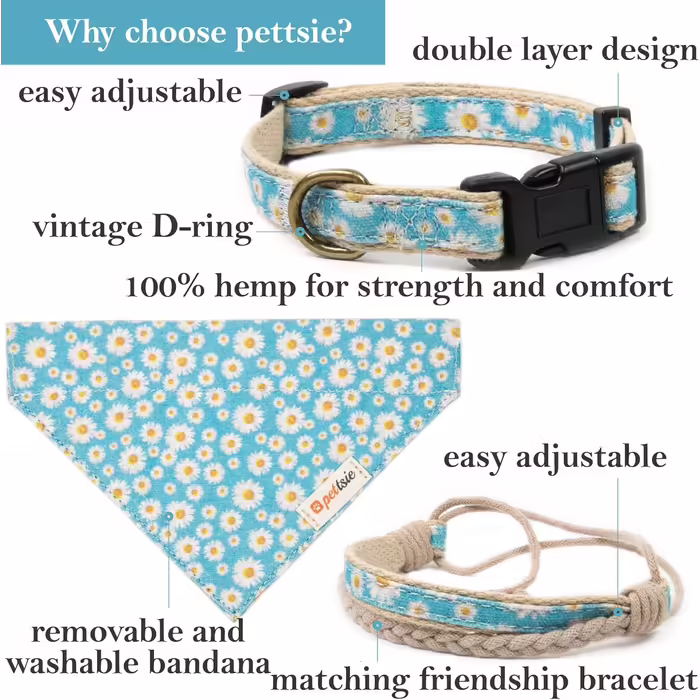 Pettsie Dog Collar with Bandana Fabric and Friendship Bracelet, Adjustable Sizes S, M, and L, Strong and Durable, Great Gift for Dog Lovers in Attractive Packaging, M, Pink (S (25.4 - 39.4 cm), Turquoise)