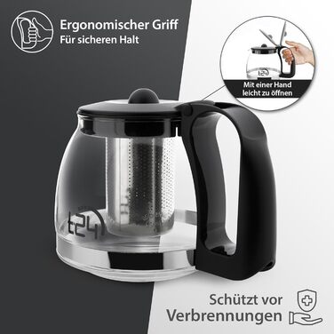 Скляна чайниця T24 з ситом, 1250 мл, термостійка, з нержавіючою сталлю, для заварювання листового чаю, з захистом від перегріву