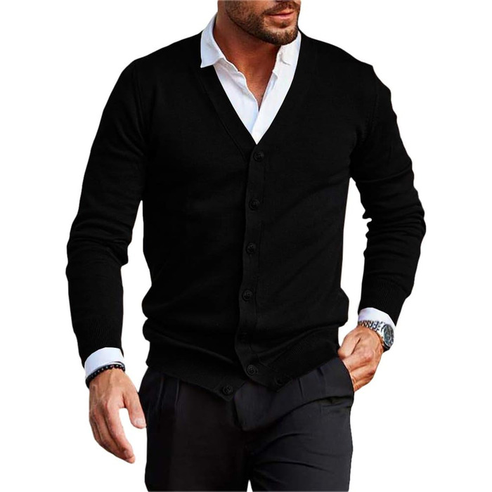 Чоловічий кардиган Runcati без коміра, в'язаний, легкий, перехідний (чорний, XXL)