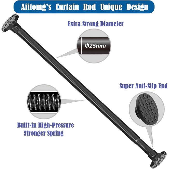 Штанга для штор у ванну/спальню, телескопічна, без свердління, 85-270 см, діаметр 32 мм, срібна