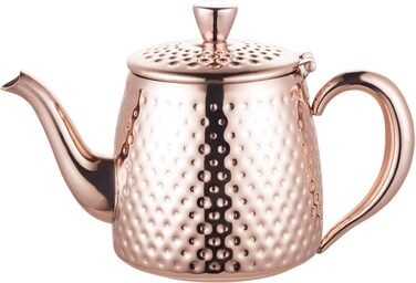 Café Olé Sandringham Teapot with Hammered Finish made from high-quality 18/10 stainless steel and surface – 0.5L, drip-free pouring, hollow handles (35oz, Copper)