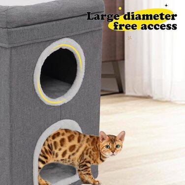 Сірий кубічний будиночок-печера для котів, 3-ярусний, великий, для дому, для маленьких та середніх котів