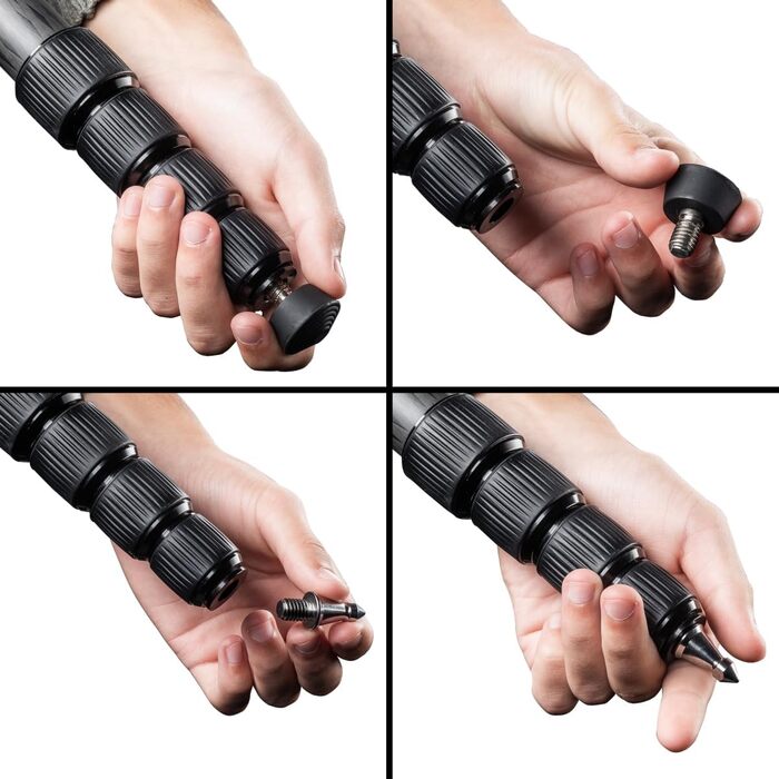 Штатив Mantona Pro One одноногий, карбоновий, чорний - регулювання висоти 39-144 см, з аксесуарами