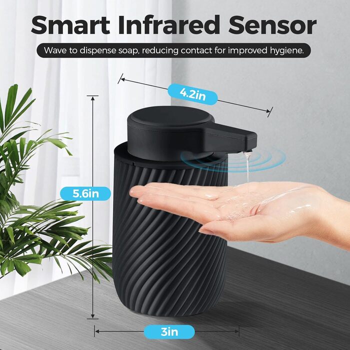 Automatic Soap Dispenser 300ml Electric Automatic Soap Dispenser with Sensor, No Touch Automatic Soap Dispenser with USB Charging for Bathroom, Kitchen, Toilet Black