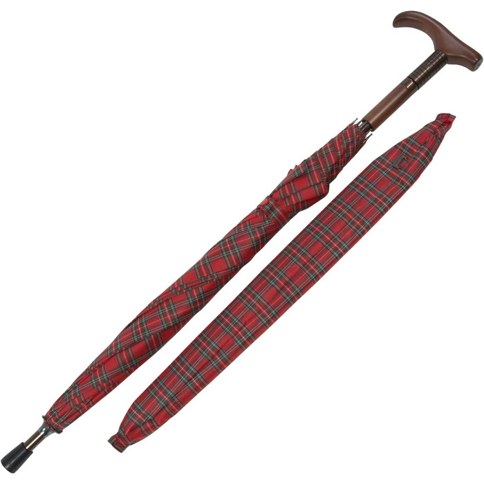 iX-brella Folding Umbrella with Adjustable Height and Wooden Handle - Red Checkered Small