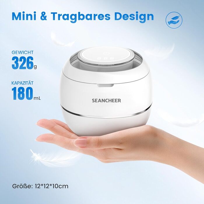 Ультразвукова мийка 48000 Гц з УФ-лампою | 24W | 180 мл | Ультразвуковий очисник для зубних протезів, ретейнерів, ювелірних виробів (Білий) Арктичний білий