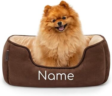 Ліжко для собак Lionto 2-в-1 з комфортним входом, м'яке домашнє ліжко для тварин, підходить для собак та котів, 80x60 см, подушка для собак з легкою у догляді оксамитовою обробкою, сірий колір (Д 60 x Ш 50 x В 22 см (з іменним нанесенням), Коричневий/Беже