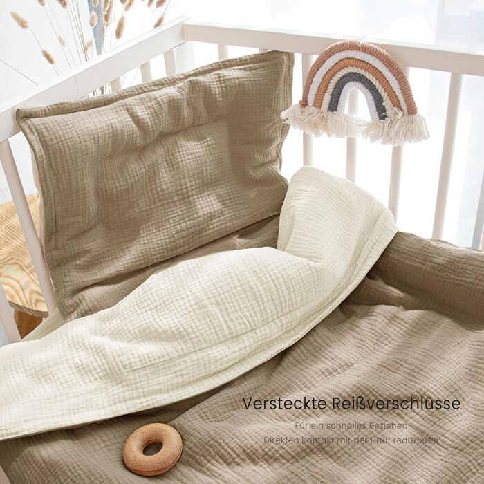 Бетліня для дітей Lulumoon з мусліну 100x135: комплект простирадла 100x135 + наволочка 40x60 см з бавовни Oeko-TEX Standard – легка та комфортна постільна білизна для малюків (Крем-Мокко, 100x135 см + 40x60 см)