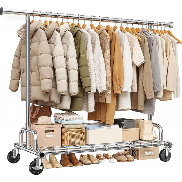 Вішалка для одягу на колесах, висувна, міцна, до 150 кг, металева стійка для одягу, пальто, светрів