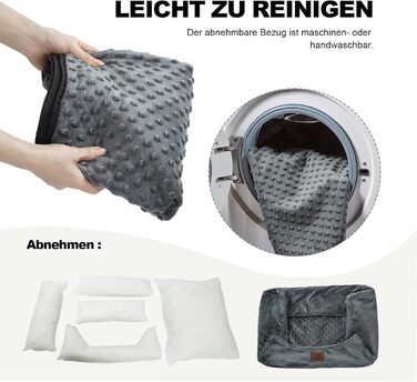 Dog Bed for Small and Medium Dogs 65x55x18cm, Washable Dog Cushions, Removable Cover, Dog Sofa Dog Basket with Raised Edges, Fluffy Cat Bed Dog Bed with Nubs, Dark Grey (90x75x25cm, Dark Grey - Removable)