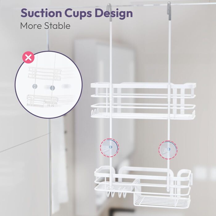 Поличка для душу SWTYMIKI: нержавіюча сталь, 11 гачків, 2 способи встановлення, аксесуари для душу (біла)