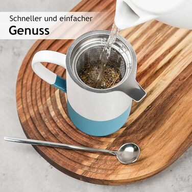 Набір чайних чашок Miamio 2 x 500 мл з кришкою та ситом, з чайним ситечком та ложкою, для заварювання листового чаю, подарунок для жінок, безпечно для мікрохвильової печі та посудомийної машини (блакитний)