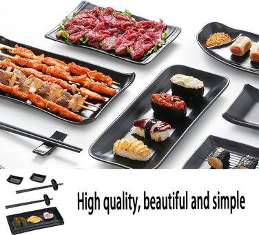 Набір для суші: 2 тарілки, 2 миски для соусу, 2 пари паличок та підставки, чорний