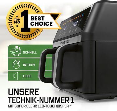 Фритюрниця готувальна повітрям Gourmetmaxx AirGenius 9 л (2 x 4,5 л) з 8 програмами | 2 камери для одночасного приготування | Сенсорний дисплей, для 8 осіб