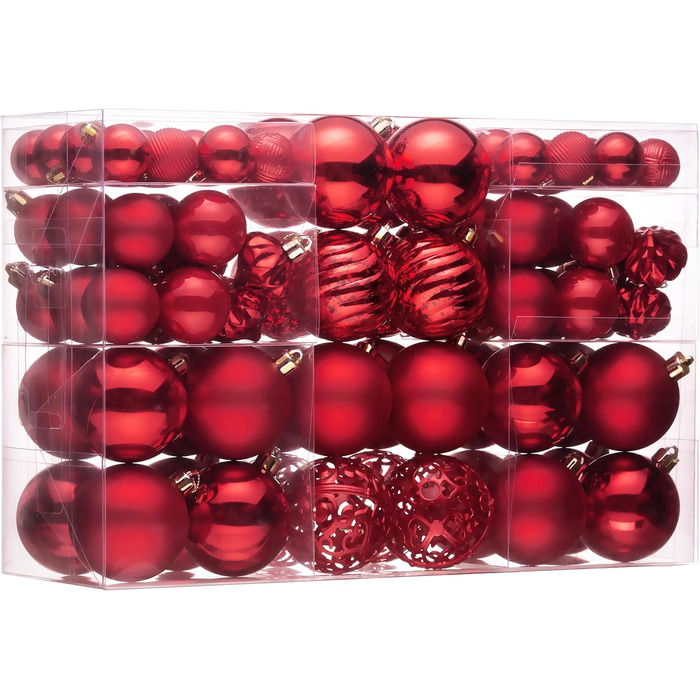 Набір прикрас для ялинки Valery Madelyn, 100 шт. ялинкові кулі з подарунковим пакуванням, червоні