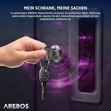 Металевий офісний шафа Arebos, чорний, 90x90x40 см, з регульованою полицею, для зберігання документів і матеріалів