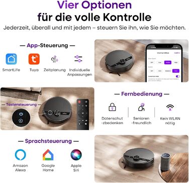 Робот-пилосос MONSGA з функцією миття, потужність 5000Pa, час роботи 180 хв, система захисту від спутання, навігація LiDAR, для килима, шерсті тварин, керування через додаток та пульт (чорний)