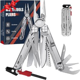 Multifunction Pliers with Flint & Window Breaker, Folding Multitools for Men Gift Idea, Portable Multifunction Tools with Back Clip Ideal for Survival Outdoors Camping Hiking