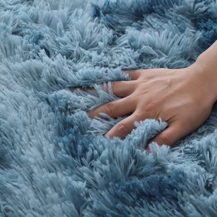 QUINZI М'який килим 160x230 см, високий ворс, сучасний, пухнастий, для спальні, вітальні, дитячої кімнати, з бахромою, нековзний, блакитний