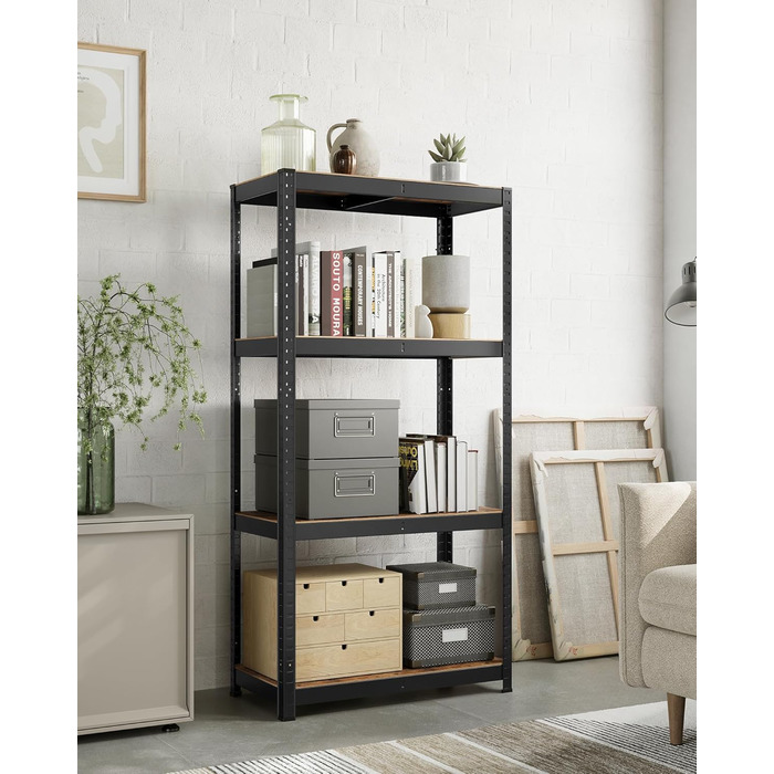SONGMICS 4-Tier Adjustable Stand/Book/Storage Shelf - Vintage Brown & Black